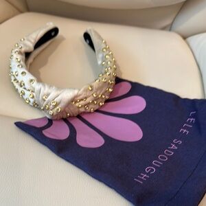Lele Sadoughi Cream Crystal and Gold Headband